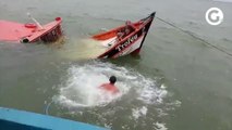Pescadores de Marataízes nadam por mais de uma hora depois que barco começou a afundar