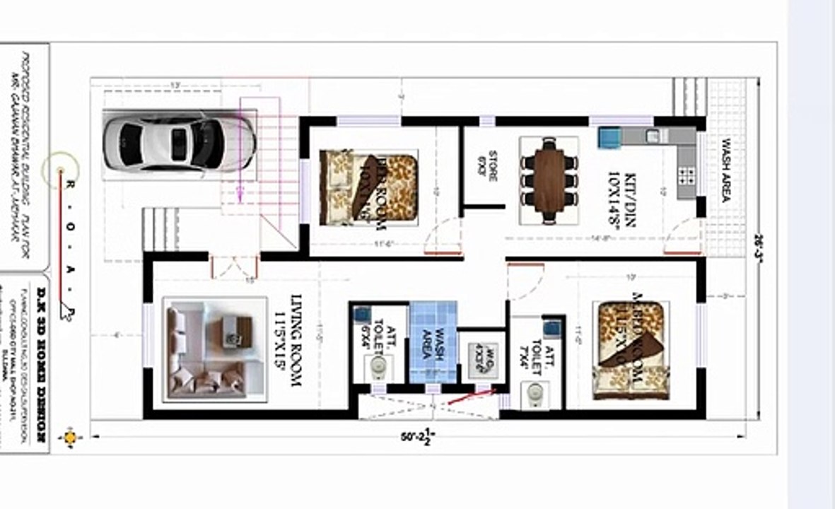 25x50 ft two BHK PLAN WITH CAR PARKING