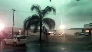 Lightning Strike Hits Light Pole Across Parking Lot