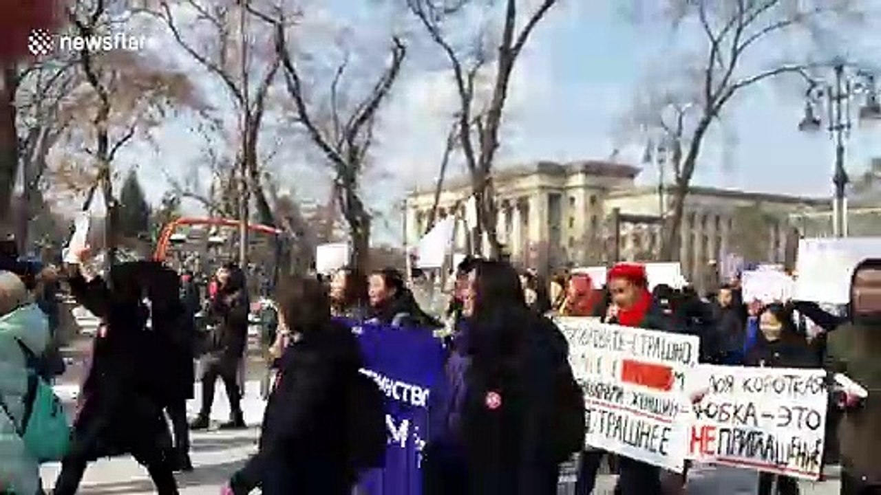 International Women's Day: Feminists march through Kazakh city to call for equality