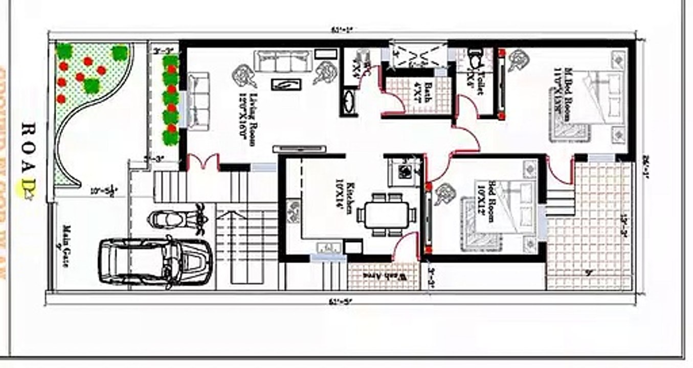 26x60 ft SOUTH FACING HOUSE PLAN IN HINDI