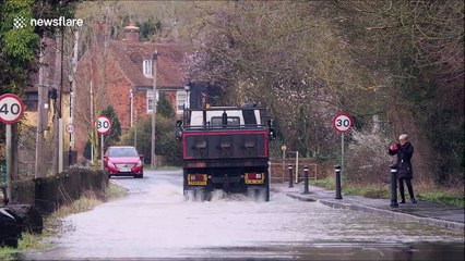 Severe flooding hits village in Kent in the UK