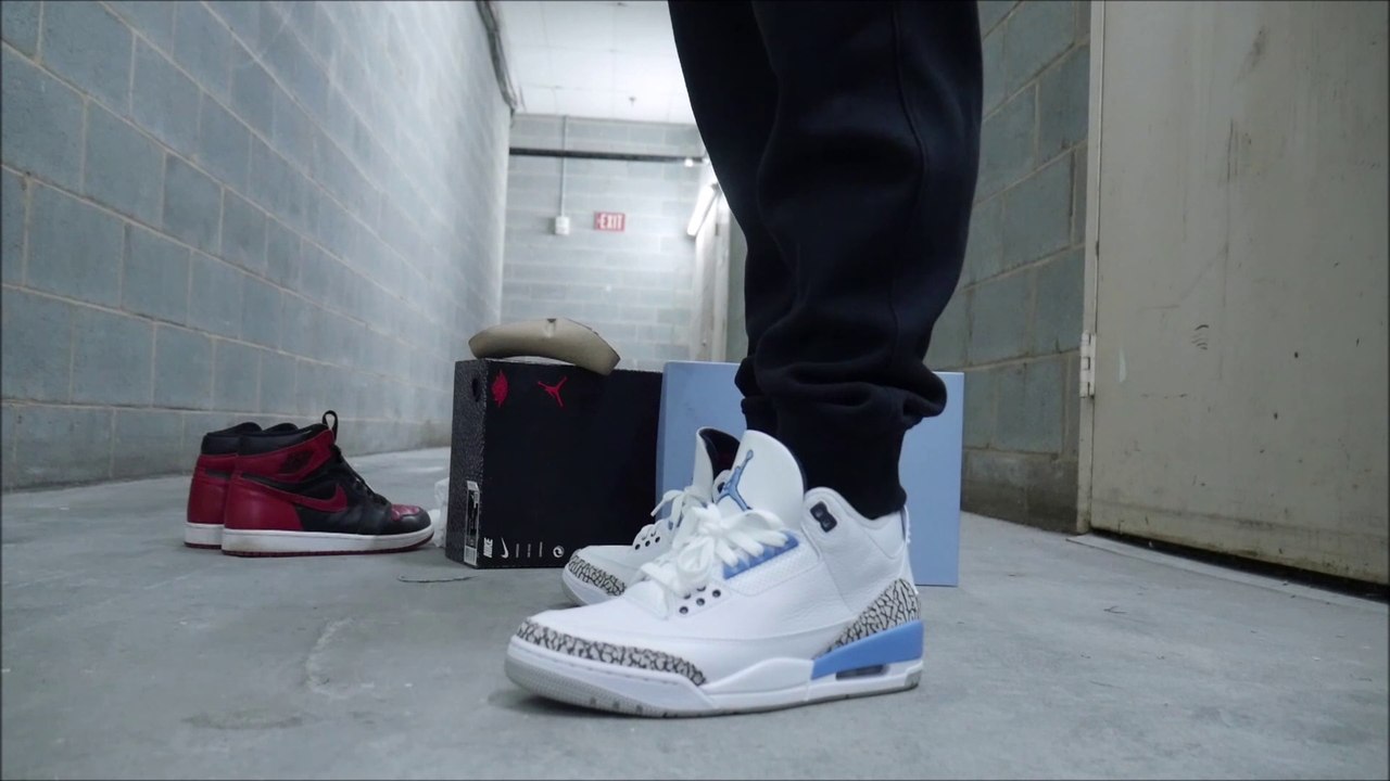 UNC AIR JORDAN 3 III PE RETRO ON FOOT WITH SIZING REVIEW
