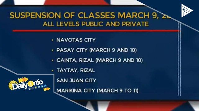 Klase sa ilang lugar, suspendido ngayong araw #WalangPasok