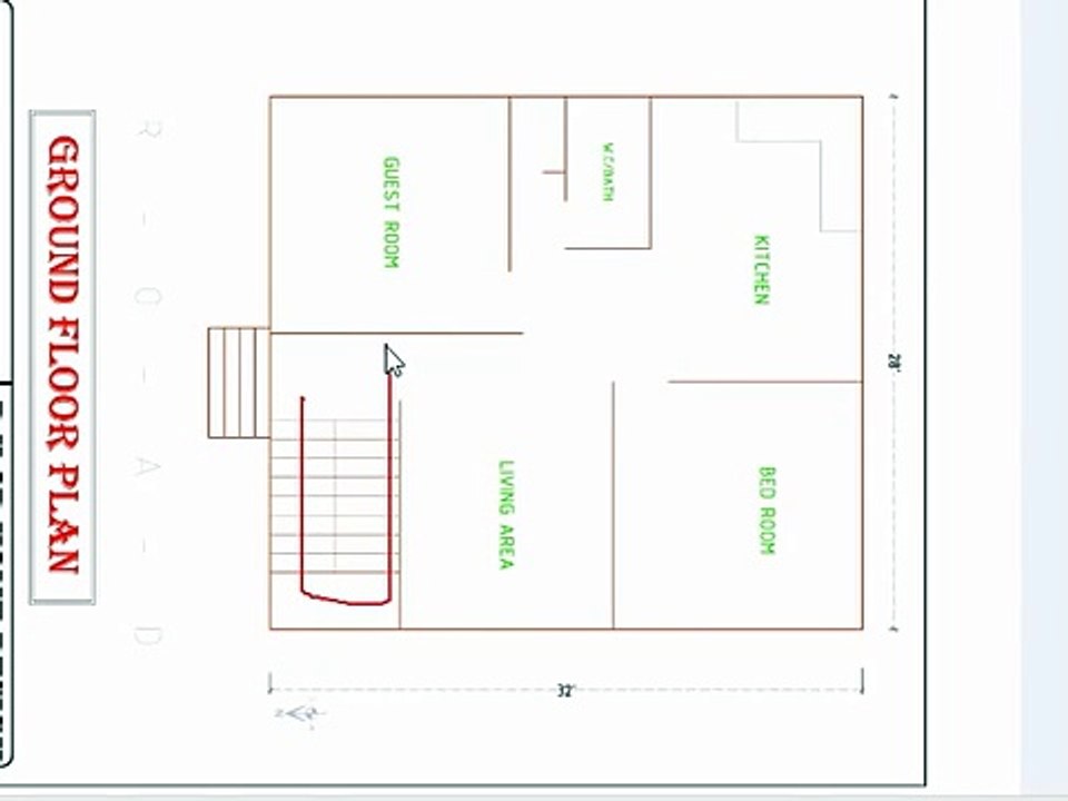 28X32 ft SINGLE LINE HOUSE PLAN