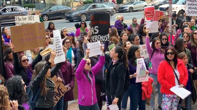 Women rally outside Mexican embassy in New York to condemn violence suffered by women