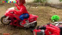 Spiderman, moto, bicicleta, vehículo de rescate, camión de basura