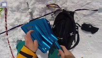Une skieuse bloquée dans la neige la tête en bas (Les Arcs)