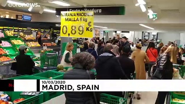 شاهد: المتسوقون في مدريد يواجهون رفوفا فارغة وسط توسع انتشار فيروس كورونا