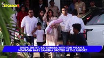 Shilpa Shetty, Raj Kundra With Son Viaan & Newborn Baby Samisha Spotted At The Airport