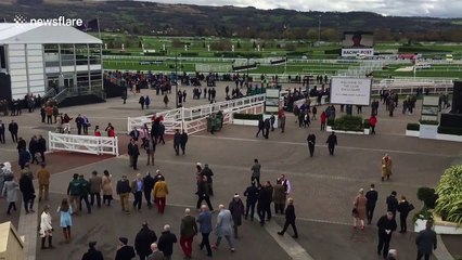 Cheltenham Festival-goers use hand sanitiser stations as crowd numbers down due to coronavirus concerns