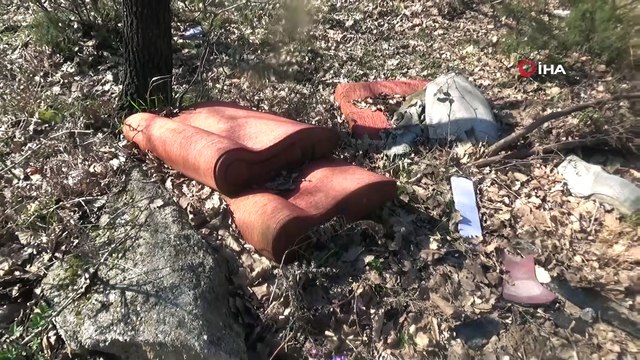 Ormanlık alana bırakılan tonlarca inşaat atığı havadan görüntülendi