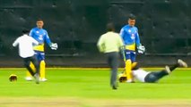 Dhoni fan touches his feet at CSK practice session