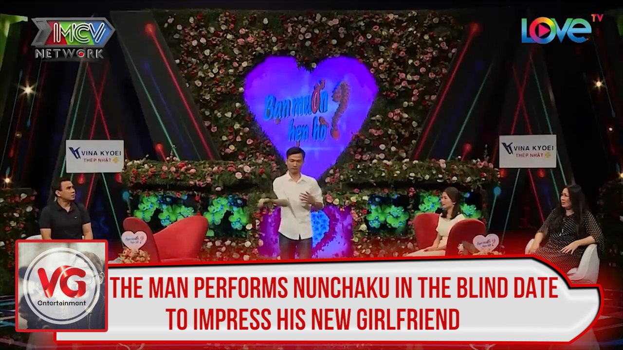 The man performs Nunchaku in the blind date to impress his new girlfriend