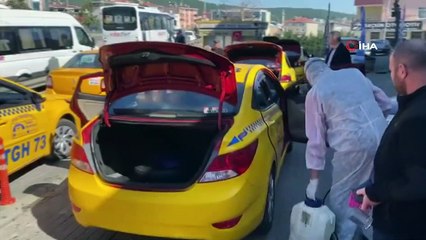 İstanbul’daki taksilerde korona virüse karşı dezenfekte çalışması