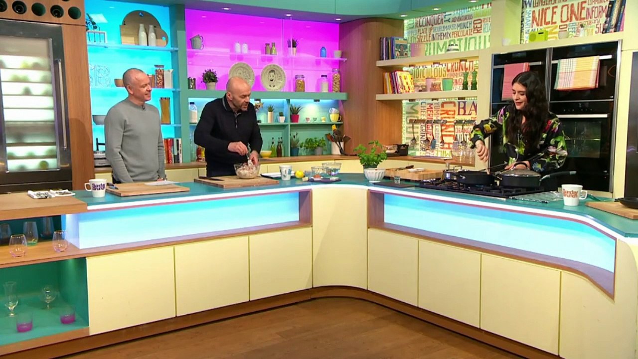Jessie Ware cooking Turkey Meatballs with Tomato Sauce at Sunday Brunch