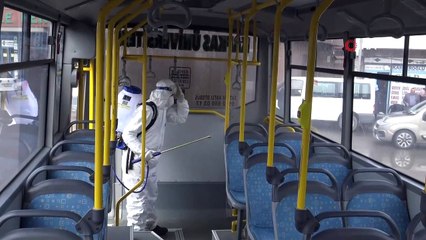 Toplu taşıma araçları dezenfekte ediliyor