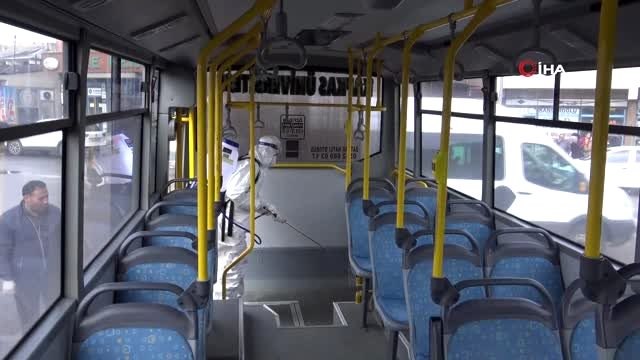 Toplu taşıma araçları dezenfekte ediliyor