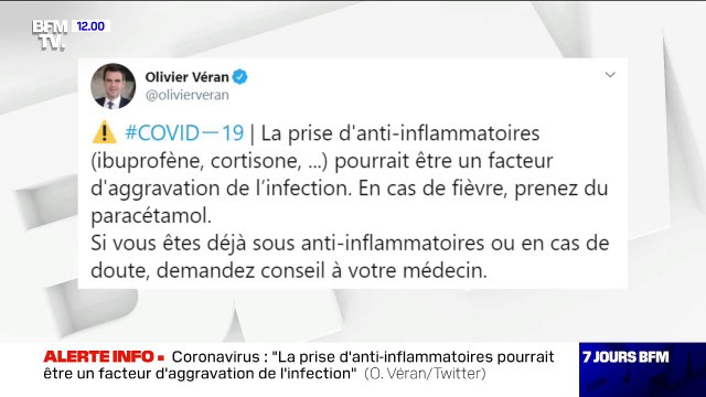 Coronavirus: La prise d'anti-inflammatoires pourrait être un facteur d'aggravation de l'infection , selon Olivier Véran