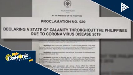 PHL, isinailalim na sa State of Calamity dahil sa COVID-19