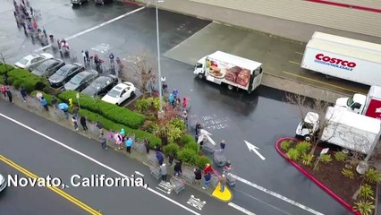 Drone images: Long lines at Costco in US amid virus fears