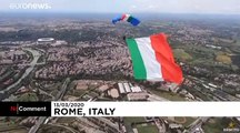 Paratrooper supports Italy's battle against COVID-19 with skydive in Rome