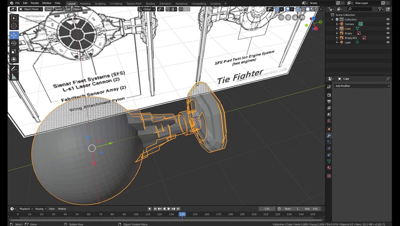modeling a tie fighter in blender 2.8