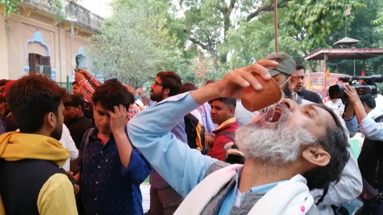 Hindu activists in India drink cow urine to ‘protect’ themselves from coronavirus