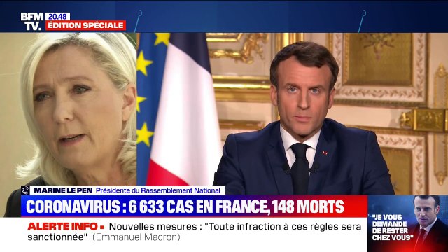 Marine Le Pen juge que les annonces d'Emmanuel Macron n'ont pas été suffisamment claires pour que chacun comprenne qu'il s'agit de confinement