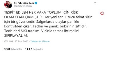 Bakan Koca: "Tedbirleri sıkı tutalım. Virüsle temas ihtimalini sıfırlayalım"