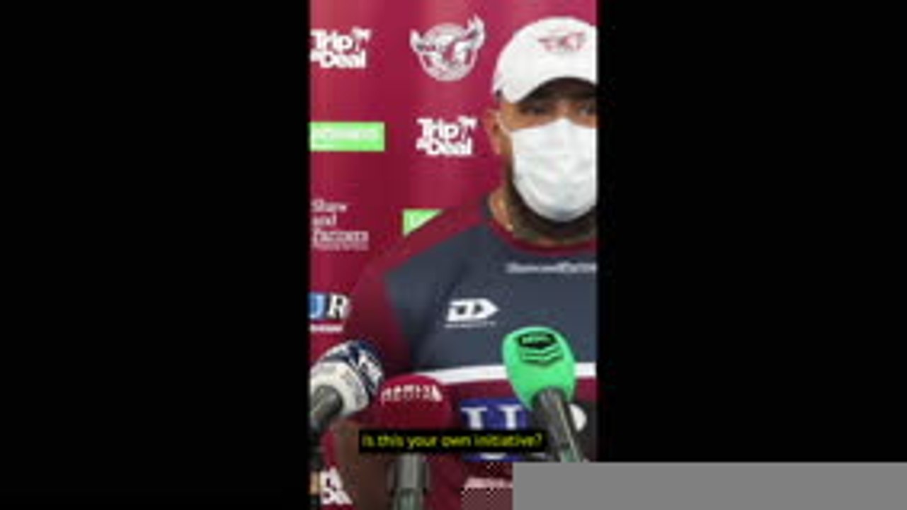 NRL player does press conference in face mask