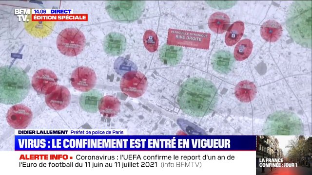 Nous allons tourner tout au long du dispositif pour adapter les contrôles Didier Lallement montre la carte du dispositif policier à Paris