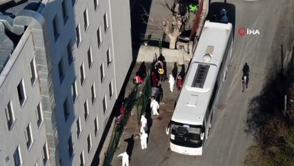 Avrupa'dan gelen ilk kafile karantina yurtlarına yerleştiriliyor...O anlar havadan görüntülendi