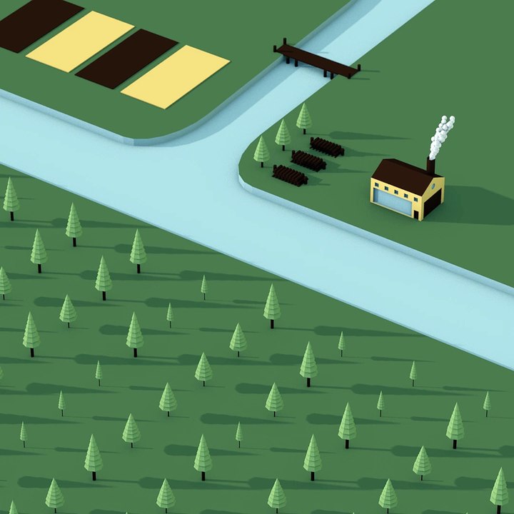 House and forest 2D animation isometric view