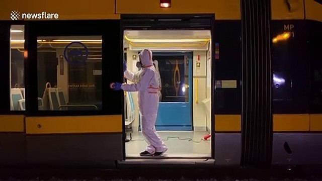Disinfectant sprayed on train in Portugal to prevent spread of coronavirus