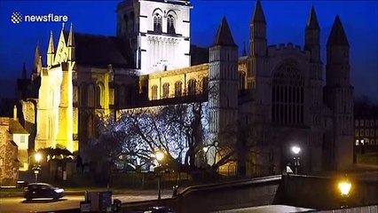 One of England's oldest cathedrals lights spire BLUE in support of NHS