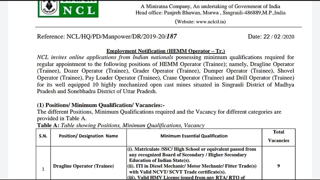 Coalfield job notification