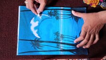 How to draw a moonlit Tropical Night picture//Moonlit night scenery drawing