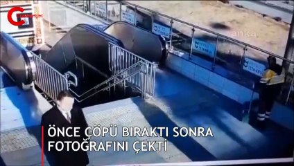 Metro istasyonunda belediye görevlisinden skandal hareket! Kameraya böyle yakalandı