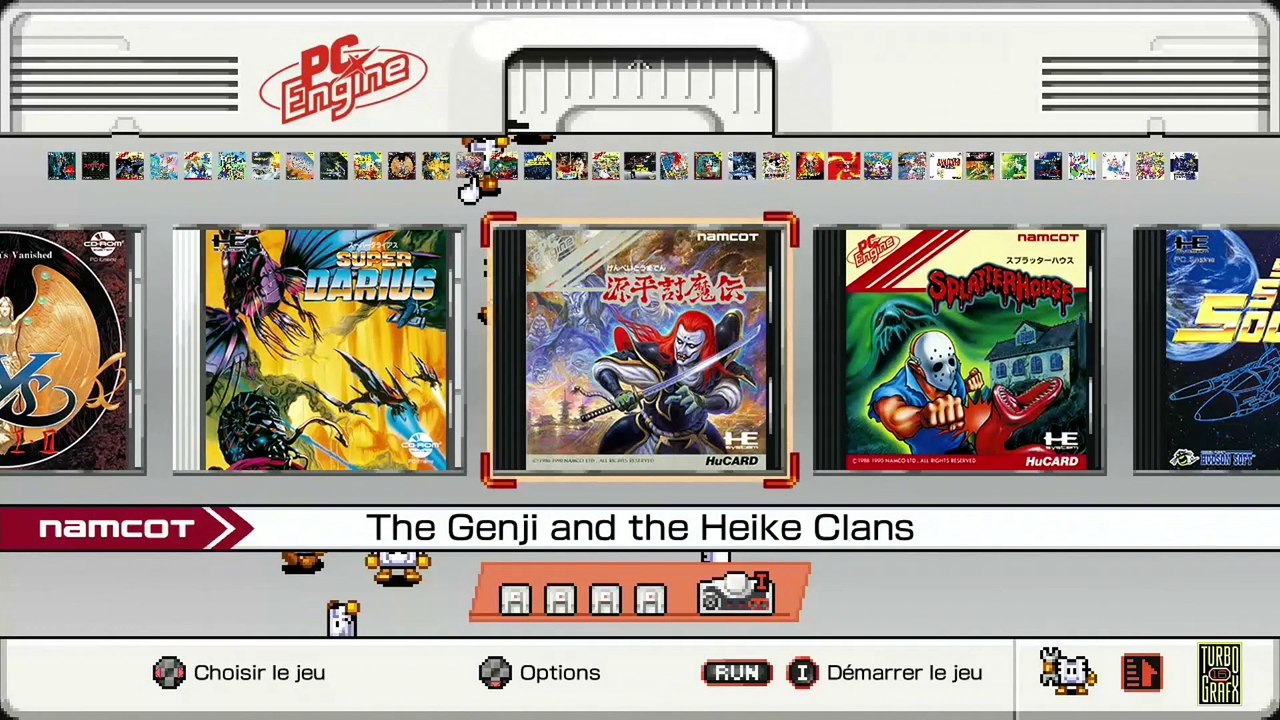 PC Engine mini - Interface, menus, options graphiques, chargements