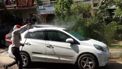Disinfectant being used at Sector ALFA-1, Greater Noida