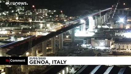 Genoa bridge illuminated with the colours of the Italian flag