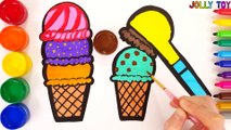 Glitter Toy Ice Cream Scoop And Pizza  coloring and drawing for Kids, Toddlers - Jolly Toy Art