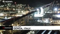 نورافشانی پل بازسازی شده جنوا به نشانه همبستگی با قربانیان کرونا با سه رنگ پرچم ایتالیا