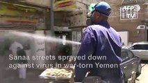 Coronavirus: Health workers disinfect Sanaa streets in war-torn Yemen