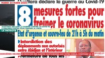 Le Titrologue du 24 mars 2020 : Ouattara déclare la guerre contre le Covid-19 avec 8 mesures fortes