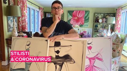 Gli stilisti impegnati a cucire camici e mascherine