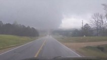 Tornado-warned storm in the distance