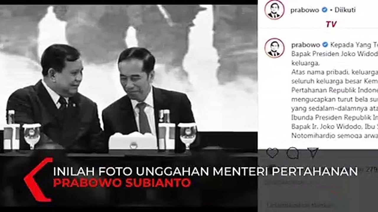 Unggah Foto Berdua Jokowi, Prabowo Ucapkan Duka Cita