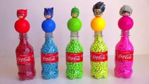 5 Pj Masks Bottles with Balls Beads, Learn Colors with Coca Cola Surprise Bottles Toy